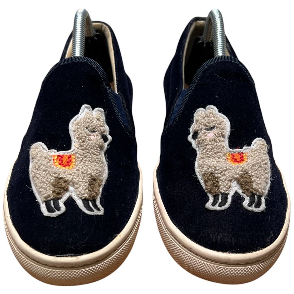 SOLUDOS Women 7 Navy Velvet Llama Alpaca Sneaker Slip On Shoes Flats READ - Picture 9 of 14